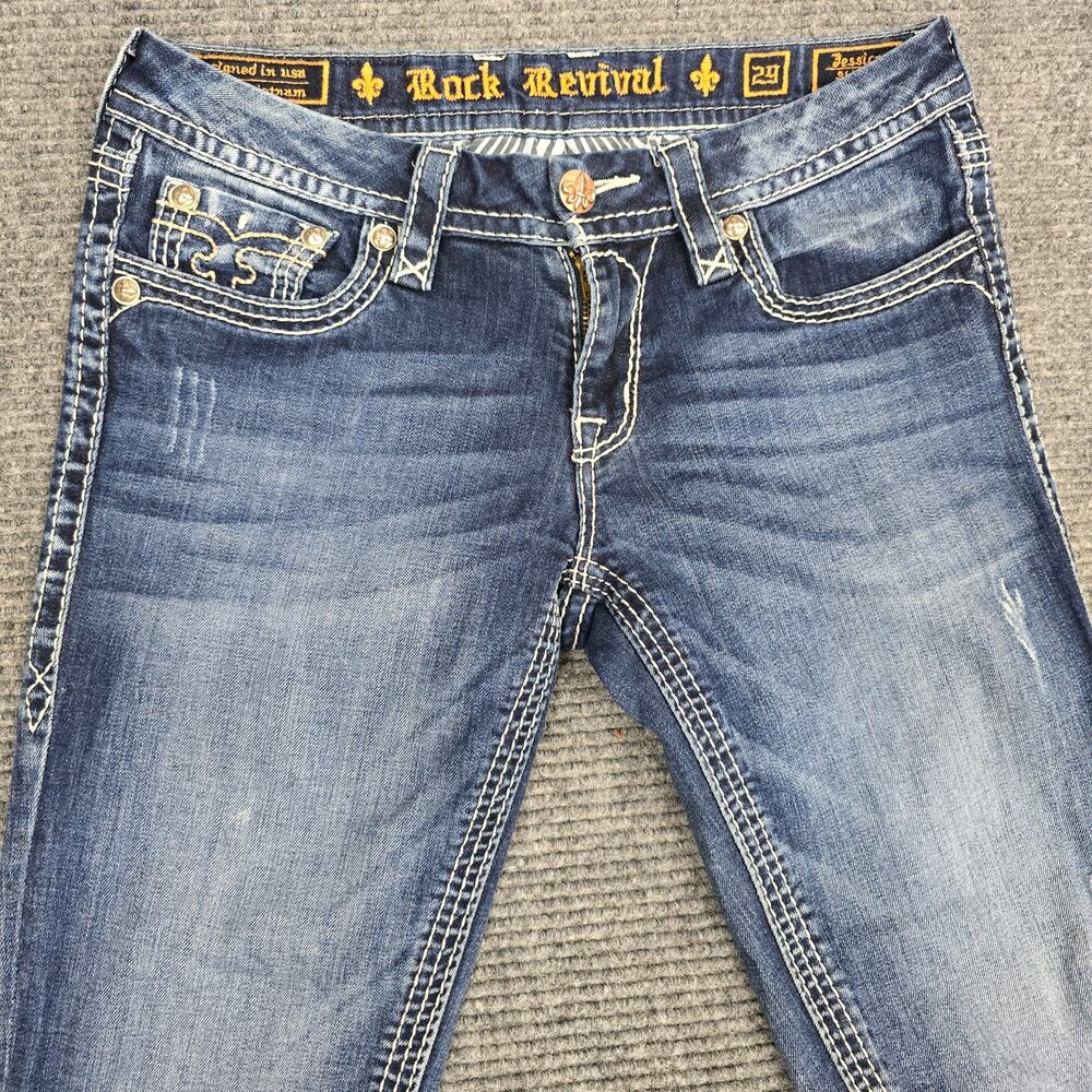 Rock Revival Jessica Skinny Jeans Womens 29 Blue Thick Stitch Flap Pocket - Picture 4 of 8